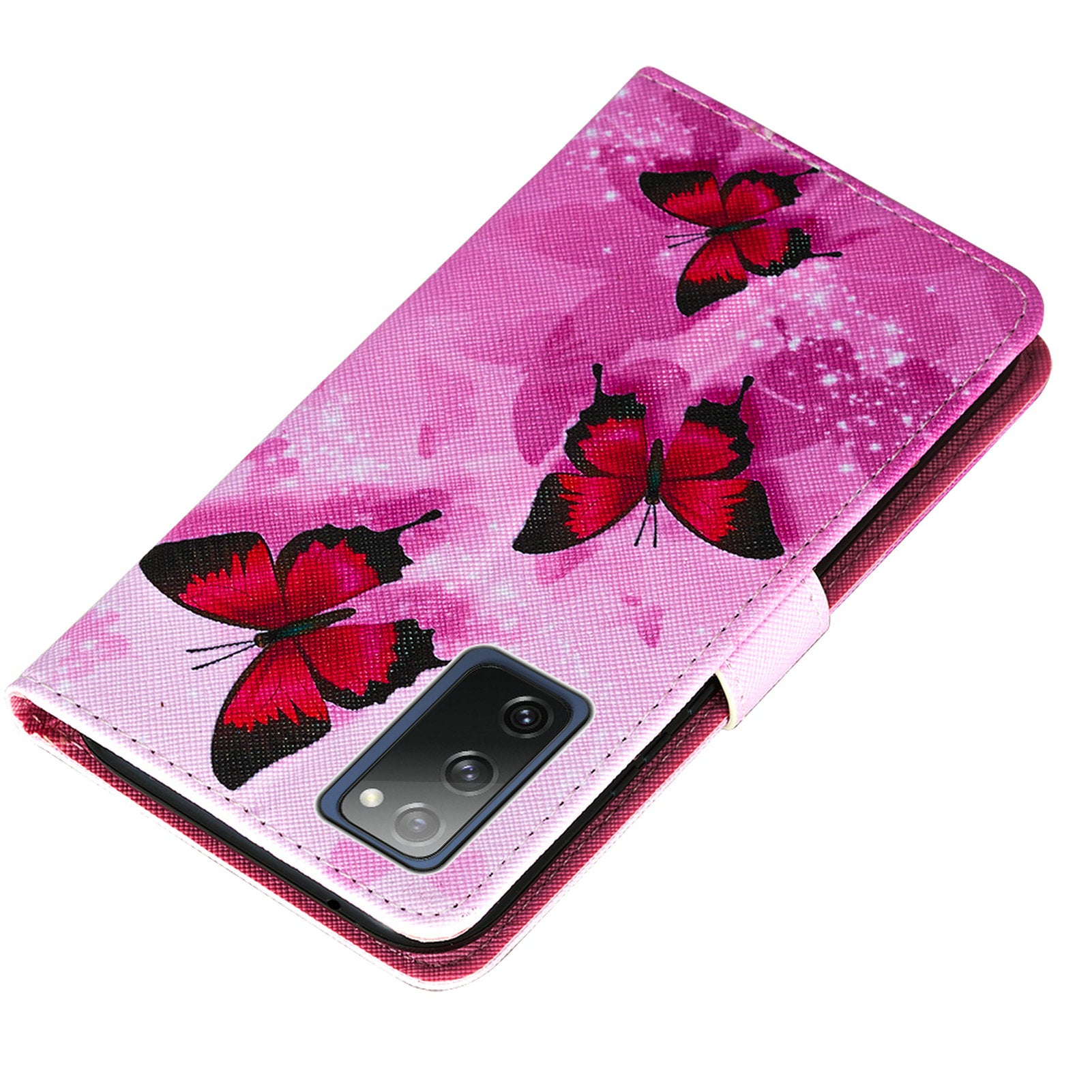 Cross Texture Pattern Printing Flip Leather Wallet Stand Cover for Samsung Galaxy S20 FE 4G/FE 5G/S20 Lite/S20 FE 2022 - Red Butterfly