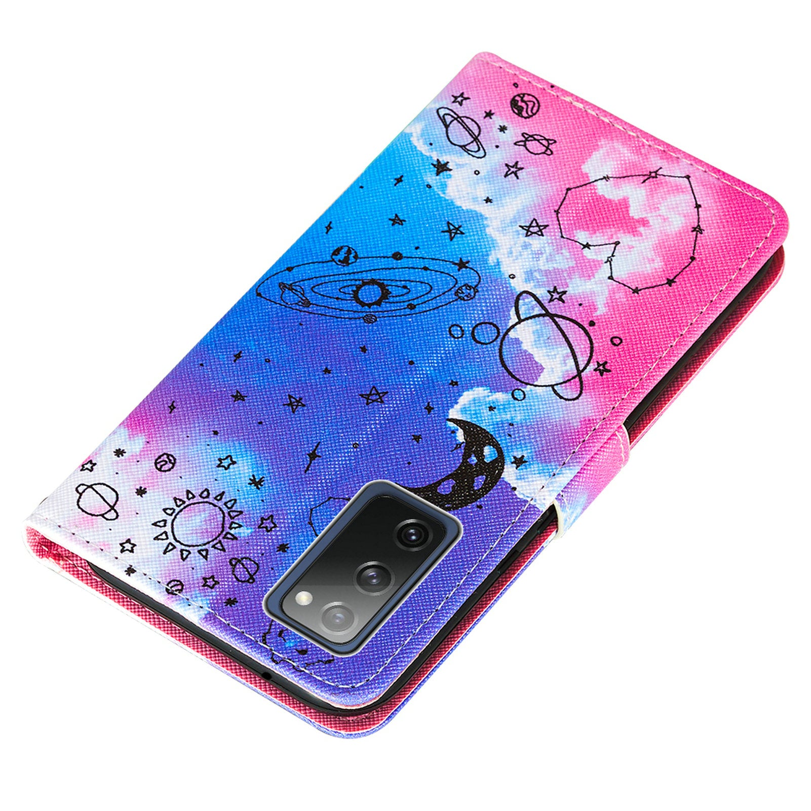 Cross Texture Pattern Printing Flip Leather Wallet Stand Cover for Samsung Galaxy S20 FE 4G/FE 5G/S20 Lite/S20 FE 2022 - Heart and Planet