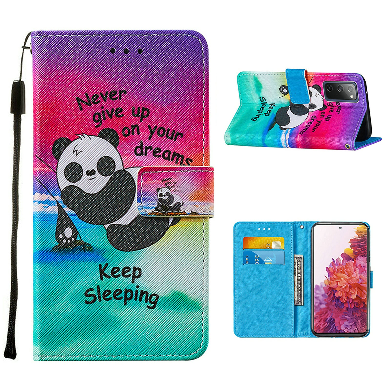 Cross Texture Pattern Printing Flip Leather Wallet Stand Cover for Samsung Galaxy S20 FE 4G/FE 5G/S20 Lite/S20 FE 2022 - Panda