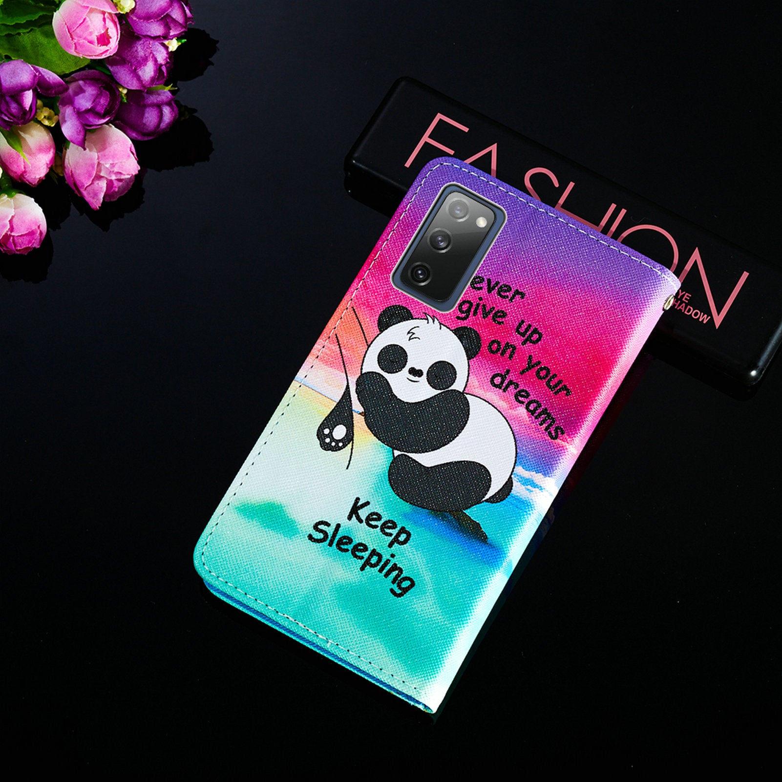 Cross Texture Pattern Printing Flip Leather Wallet Stand Cover for Samsung Galaxy S20 FE 4G/FE 5G/S20 Lite/S20 FE 2022 - Panda