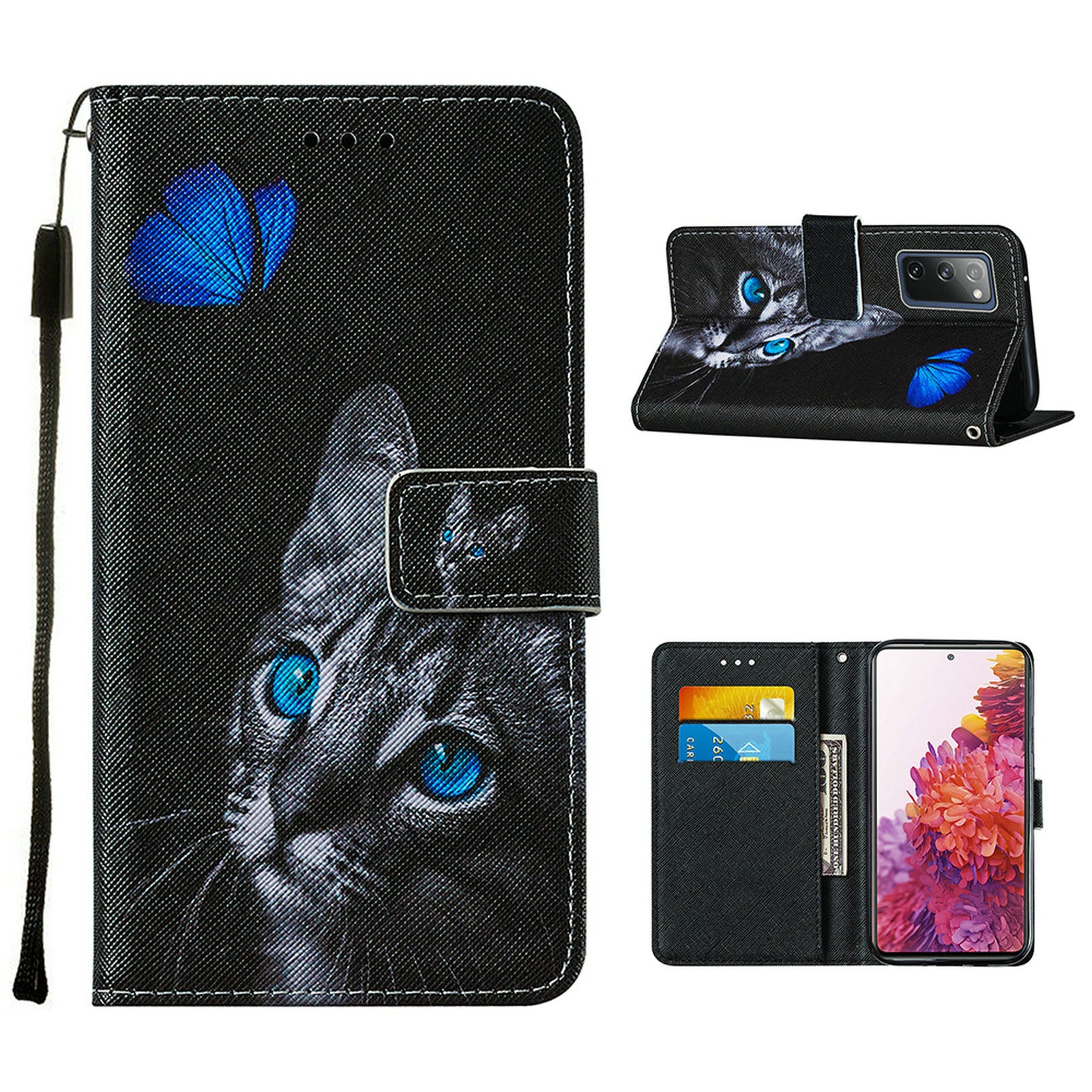 Cross Texture Pattern Printing Flip Leather Wallet Stand Cover for Samsung Galaxy S20 FE 4G/FE 5G/S20 Lite/S20 FE 2022 - Cat