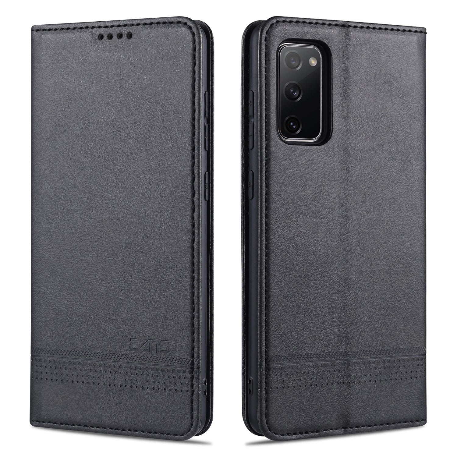 AZNS Auto-absorbed Leather Wallet Case for Samsung Galaxy S20 FE 4G/FE 5G/S20 Lite/S20 FE 2022 - Black