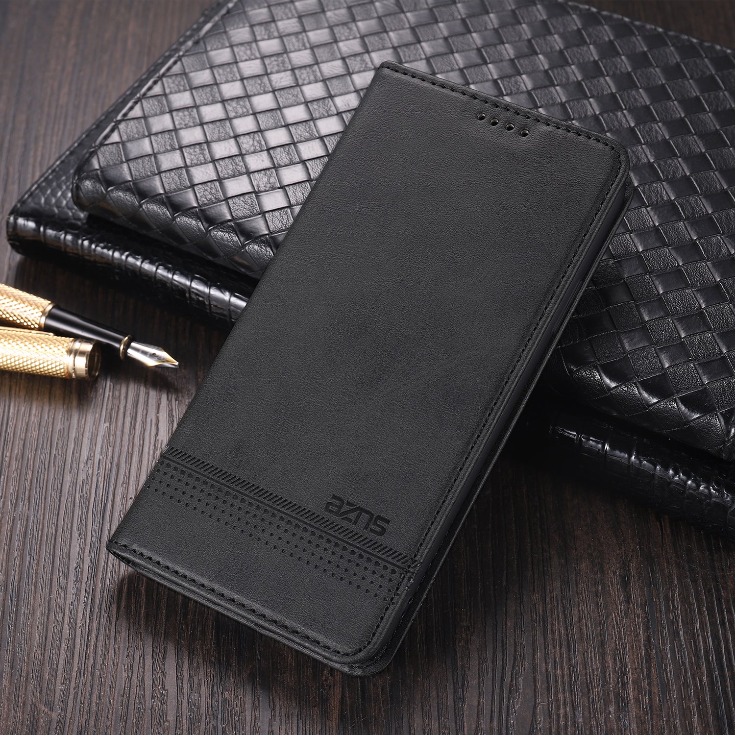 AZNS Auto-absorbed Leather Wallet Case for Samsung Galaxy S20 FE 4G/FE 5G/S20 Lite/S20 FE 2022 - Black