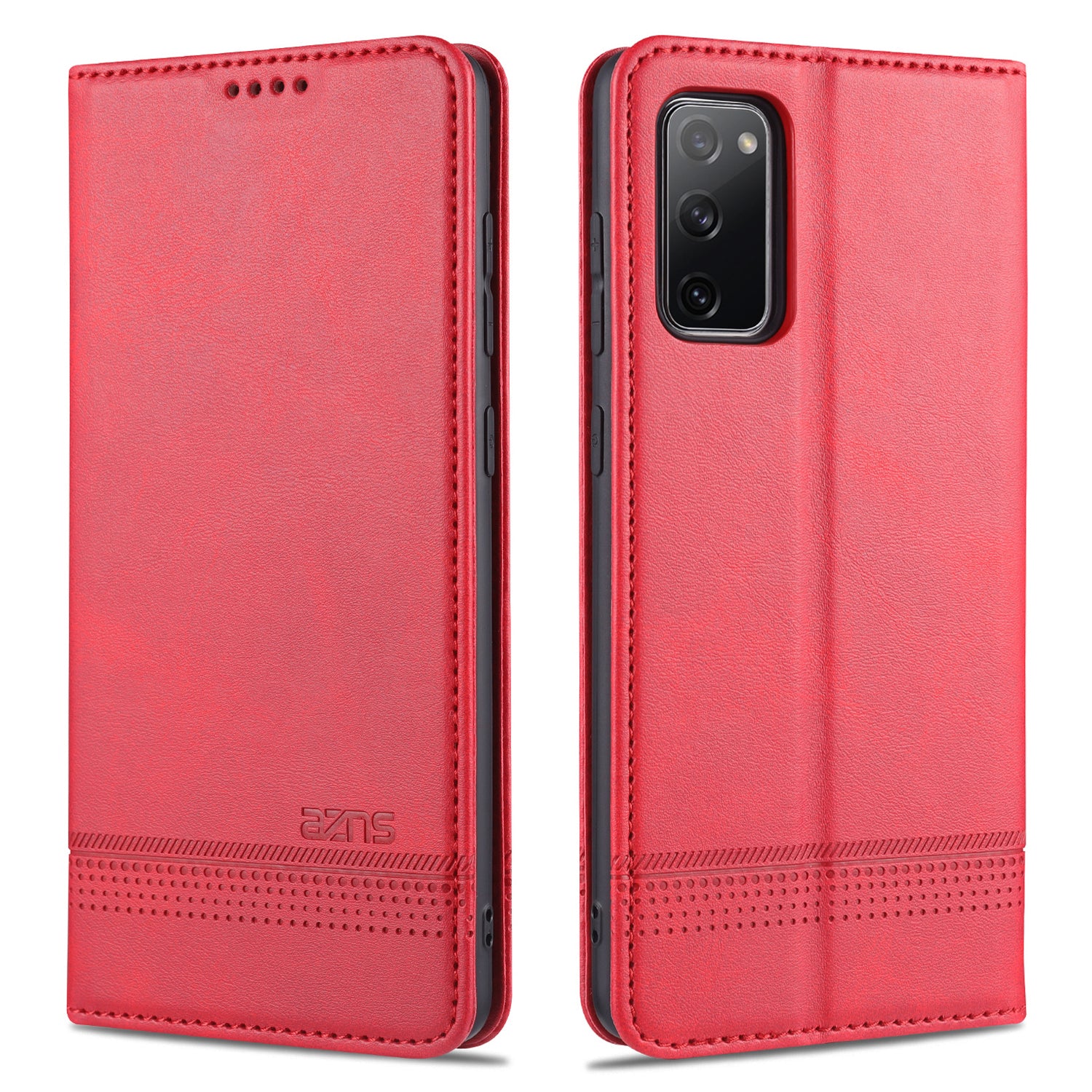 AZNS Auto-absorbed Leather Wallet Case for Samsung Galaxy S20 FE 4G/FE 5G/S20 Lite/S20 FE 2022 - Red