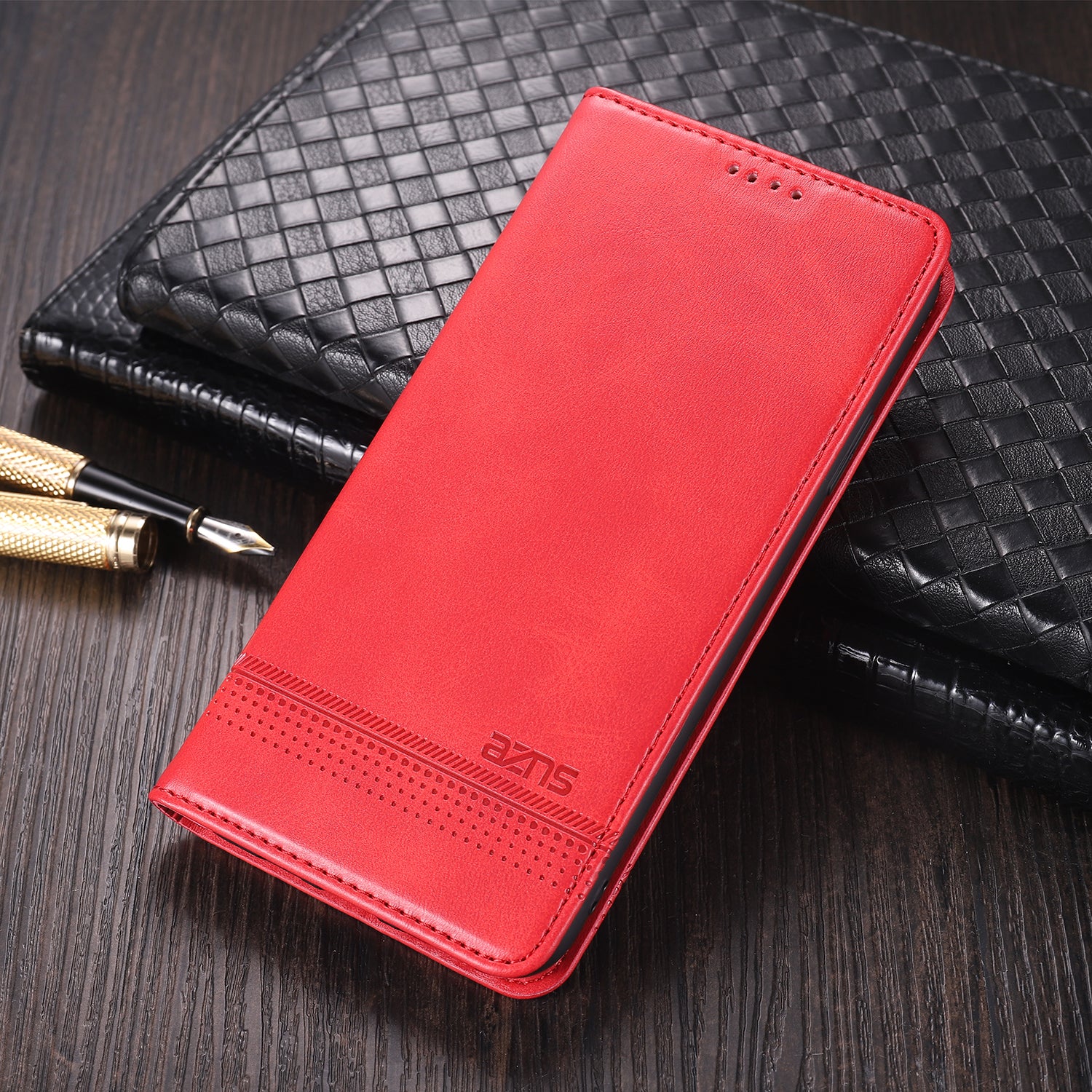 AZNS Auto-absorbed Leather Wallet Case for Samsung Galaxy S20 FE 4G/FE 5G/S20 Lite/S20 FE 2022 - Red