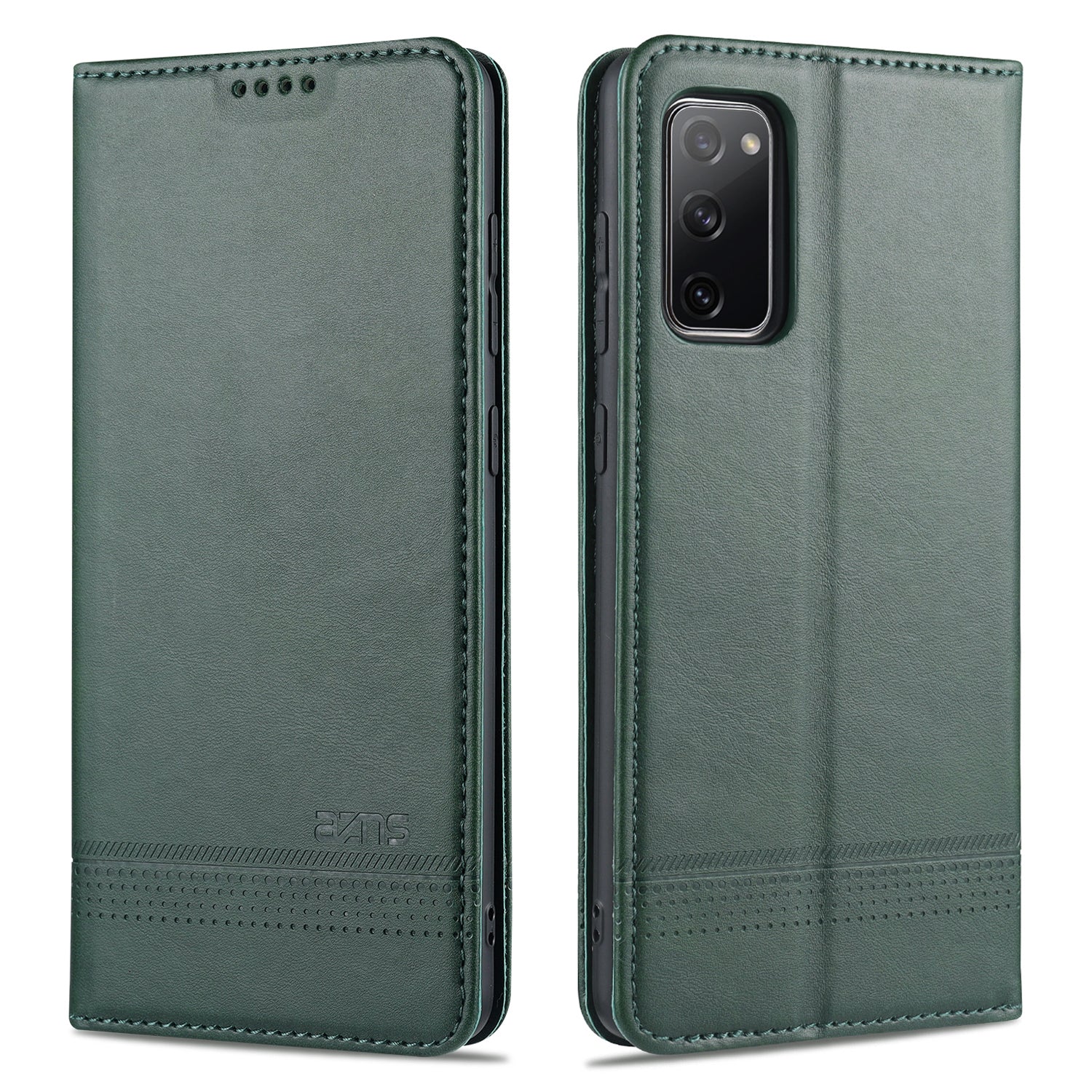 AZNS Auto-absorbed Leather Wallet Case for Samsung Galaxy S20 FE 4G/FE 5G/S20 Lite/S20 FE 2022 - Blackish Green