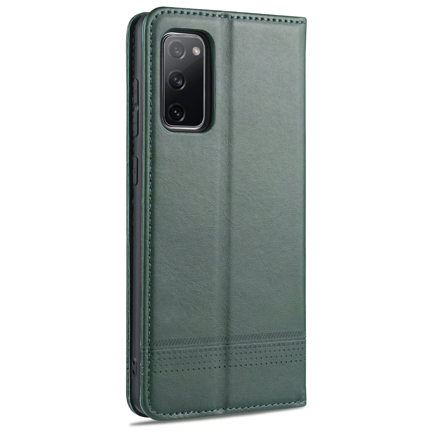 AZNS Auto-absorbed Leather Wallet Case for Samsung Galaxy S20 FE 4G/FE 5G/S20 Lite/S20 FE 2022 - Blackish Green