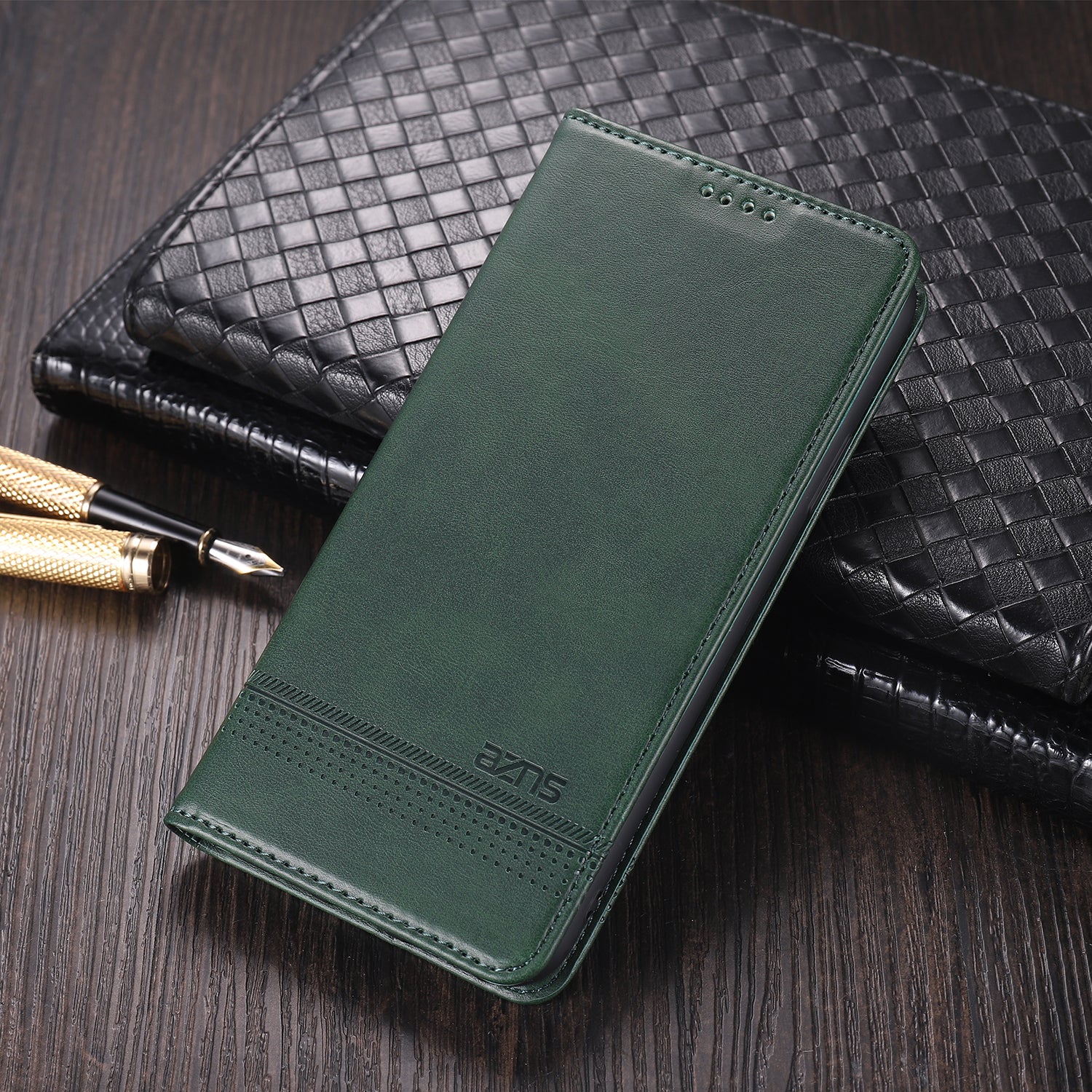 AZNS Auto-absorbed Leather Wallet Case for Samsung Galaxy S20 FE 4G/FE 5G/S20 Lite/S20 FE 2022 - Blackish Green