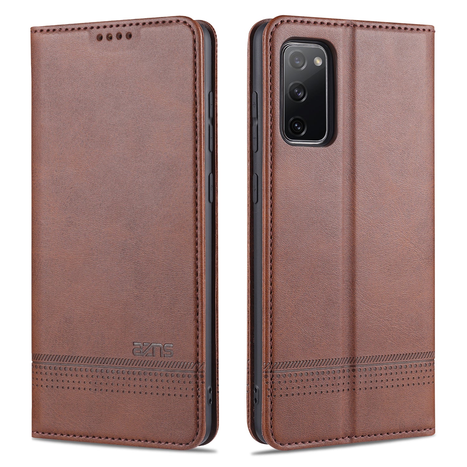 AZNS Auto-absorbed Leather Wallet Case for Samsung Galaxy S20 FE 4G/FE 5G/S20 Lite/S20 FE 2022 - Coffee