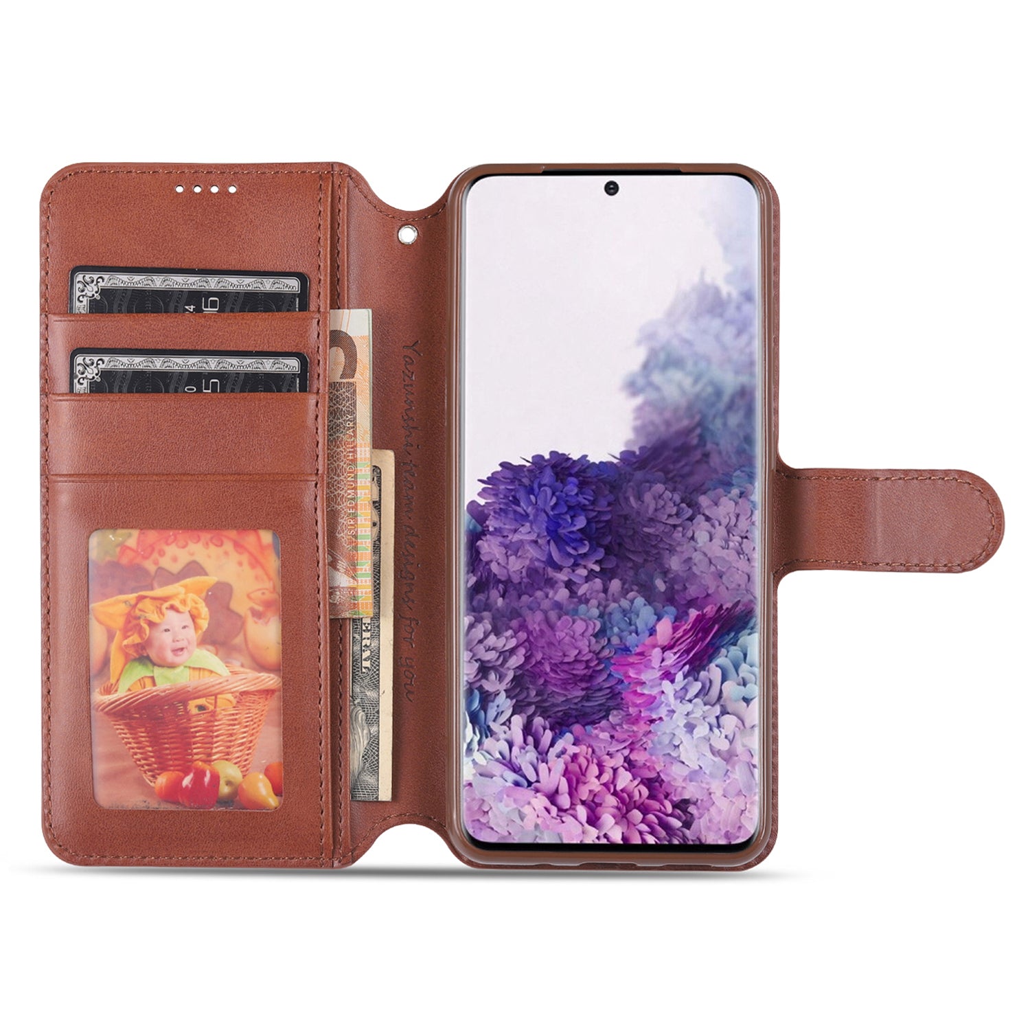 AZNS Wallet Leather Stand Case for Samsung Galaxy S20 FE 4G/FE 5G/S20 Lite/S20 FE 2022 - Brown