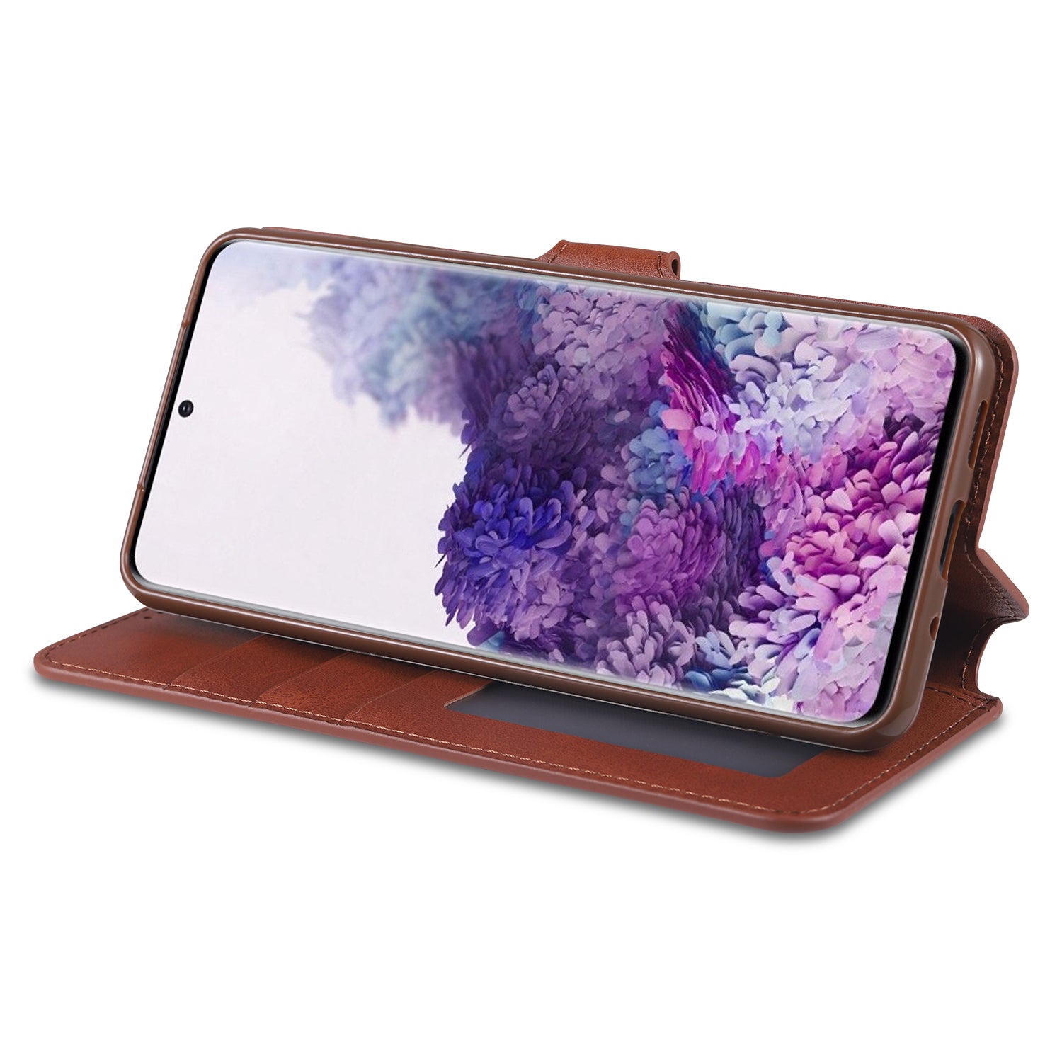 AZNS Wallet Leather Stand Case for Samsung Galaxy S20 FE 4G/FE 5G/S20 Lite/S20 FE 2022 - Brown