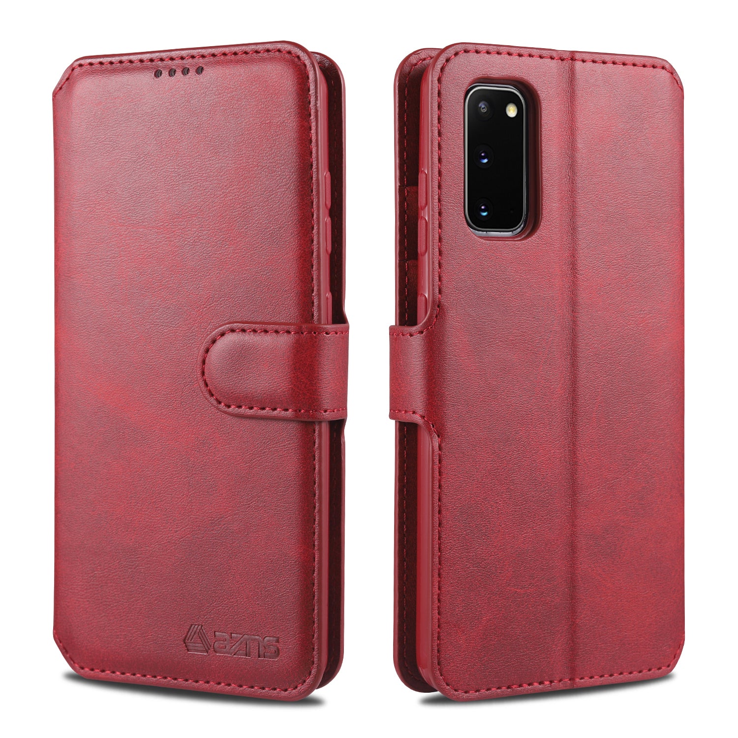 AZNS Wallet Leather Stand Case for Samsung Galaxy S20 FE 4G/FE 5G/S20 Lite/S20 FE 2022 - Red