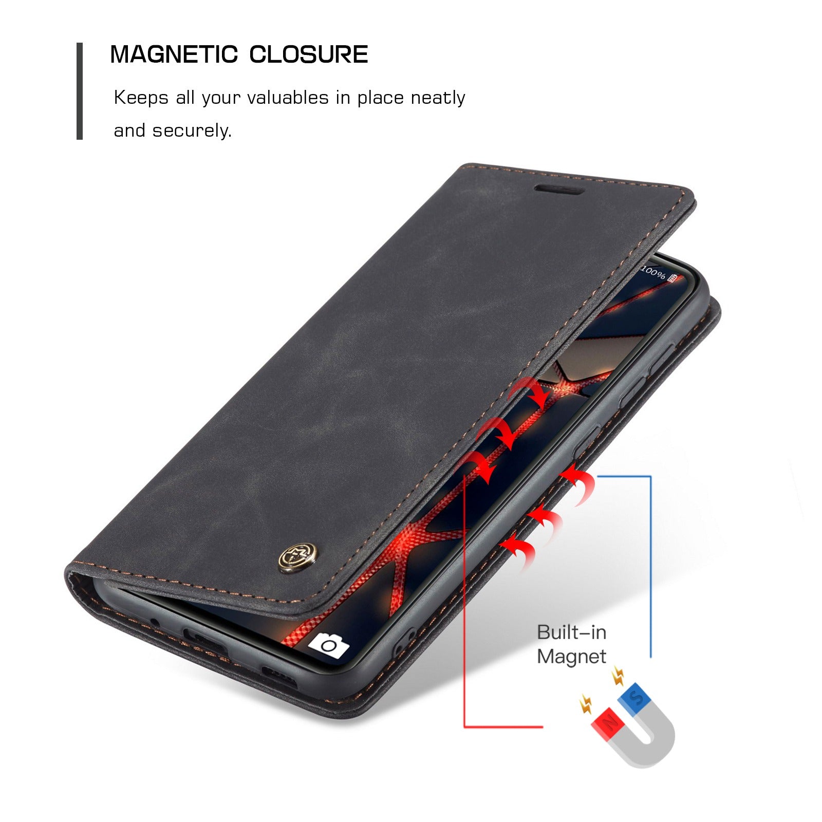 CASEME 013 Series Auto-absorbed Leather Folio Flip Stand Wallet Case for Samsung Galaxy S20 FE 4G/FE 5G/S20 Lite/S20 FE 2022/S20 FE 2022 - Black