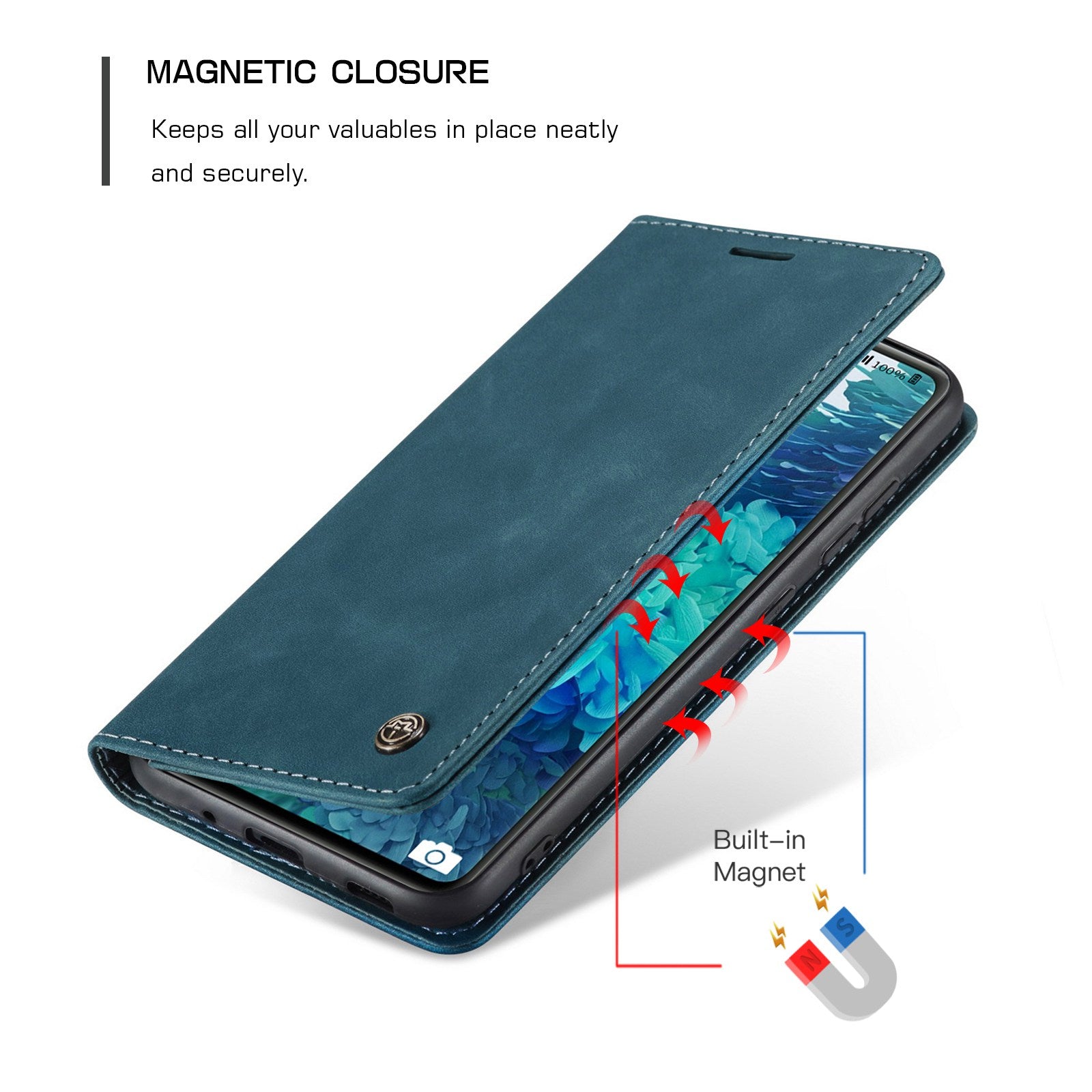 CASEME 013 Series Auto-absorbed Leather Folio Flip Stand Wallet Case for Samsung Galaxy S20 FE 4G/FE 5G/S20 Lite/S20 FE 2022/S20 FE 2022 - Blue