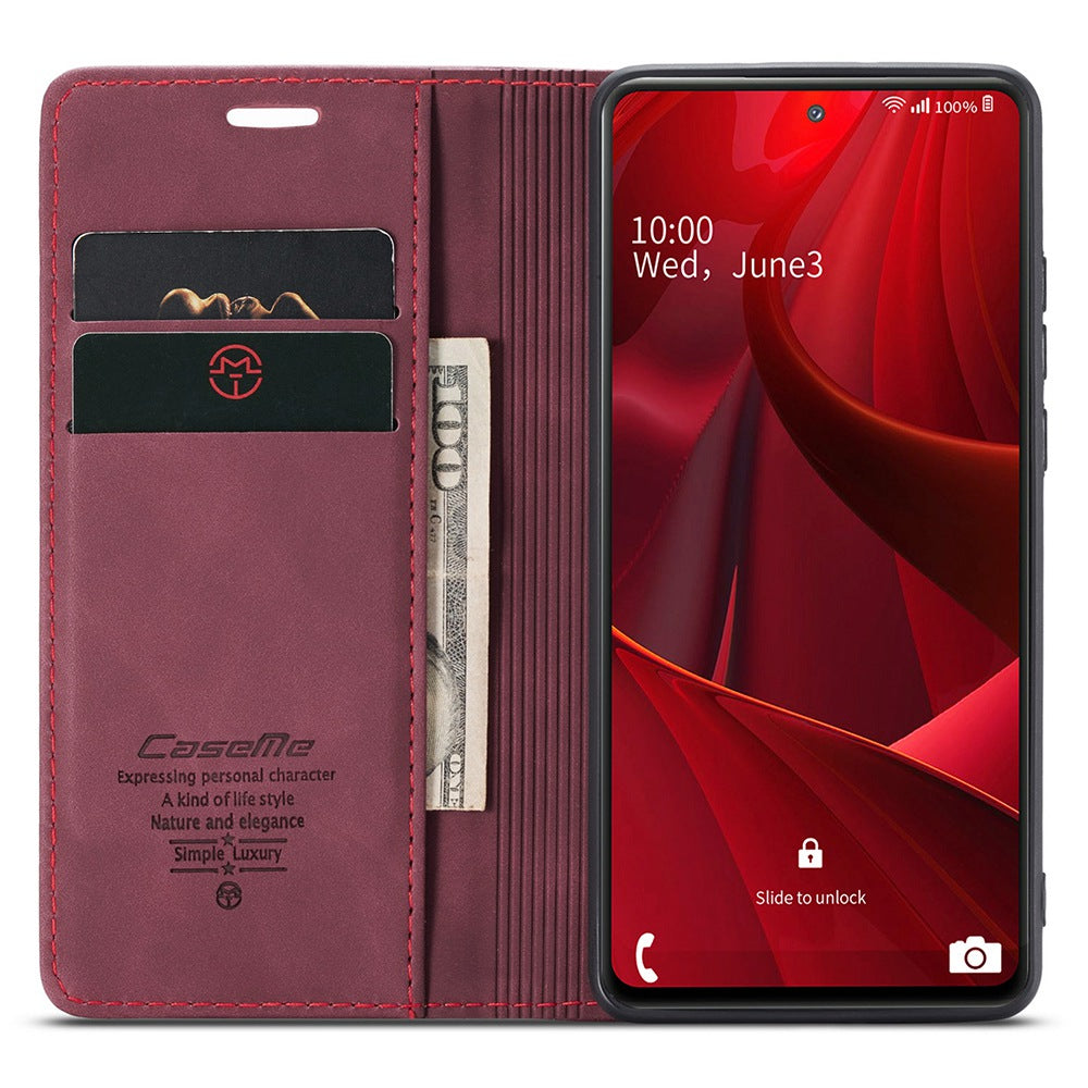 CASEME 013 Series Auto-absorbed Leather Folio Flip Stand Wallet Case for Samsung Galaxy S20 FE 4G/FE 5G/S20 Lite/S20 FE 2022/S20 FE 2022 - Red