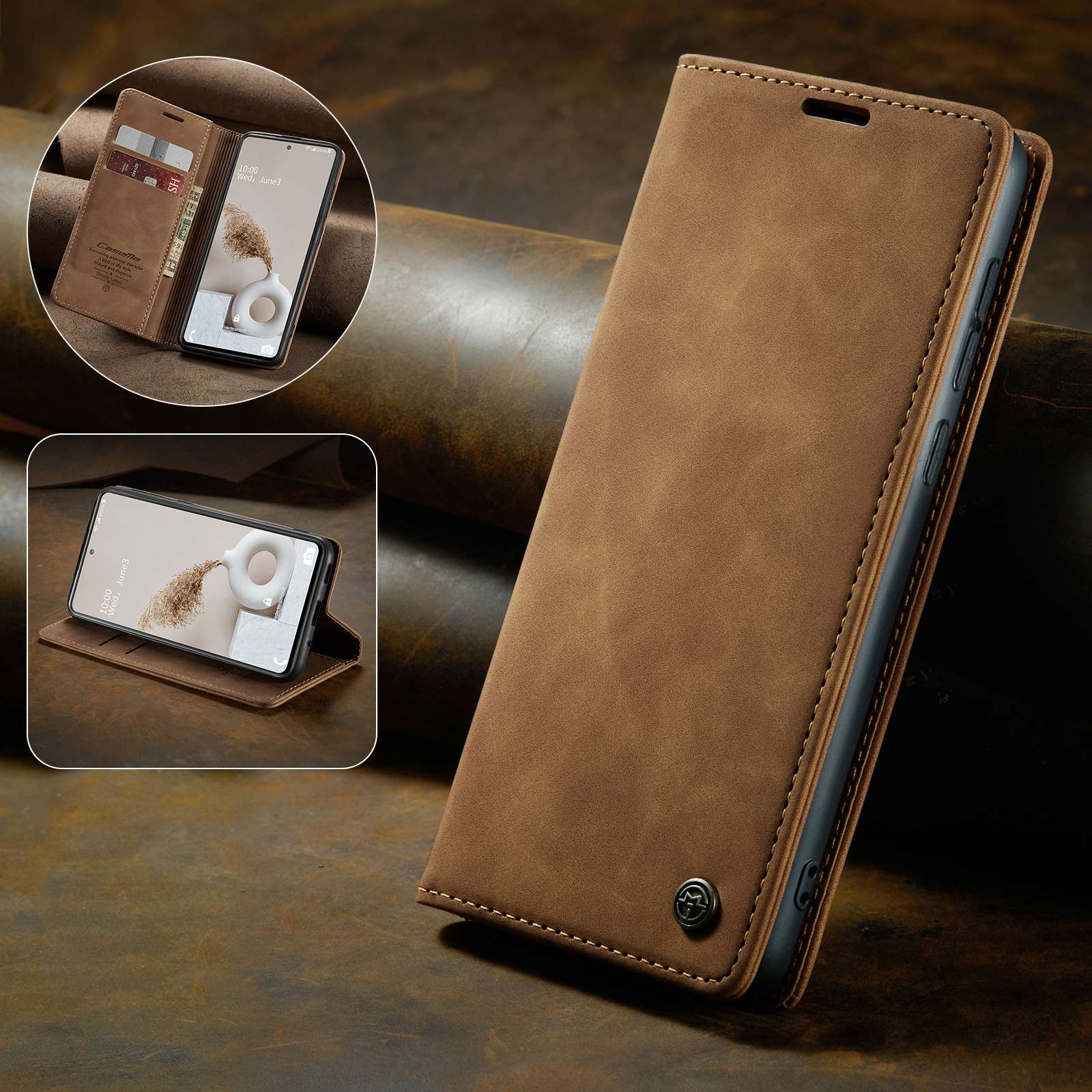 CASEME 013 Series Auto-absorbed Leather Folio Flip Stand Wallet Case for Samsung Galaxy S20 FE 4G/FE 5G/S20 Lite/S20 FE 2022/S20 FE 2022 - Brown