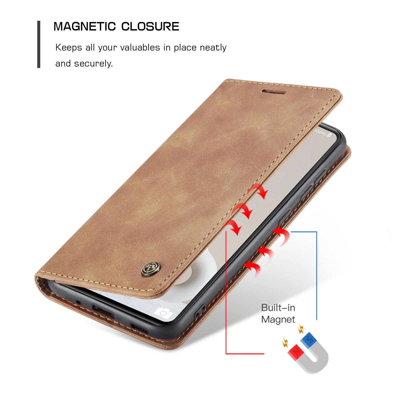 CASEME 013 Series Auto-absorbed Leather Folio Flip Stand Wallet Case for Samsung Galaxy S20 FE 4G/FE 5G/S20 Lite/S20 FE 2022/S20 FE 2022 - Brown