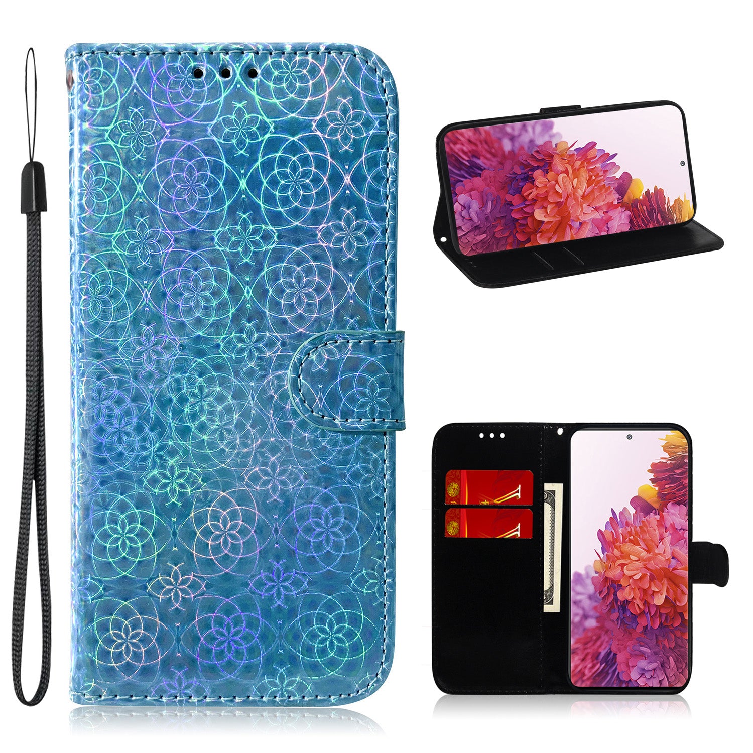 Flower Pattern Magnetic Leather Stand Case for Samsung Galaxy S20 FE/S20 Fan Edition/S20 FE 5G/S20 Fan Edition 5G/S20 Lite/S20 FE 2022 - Blue