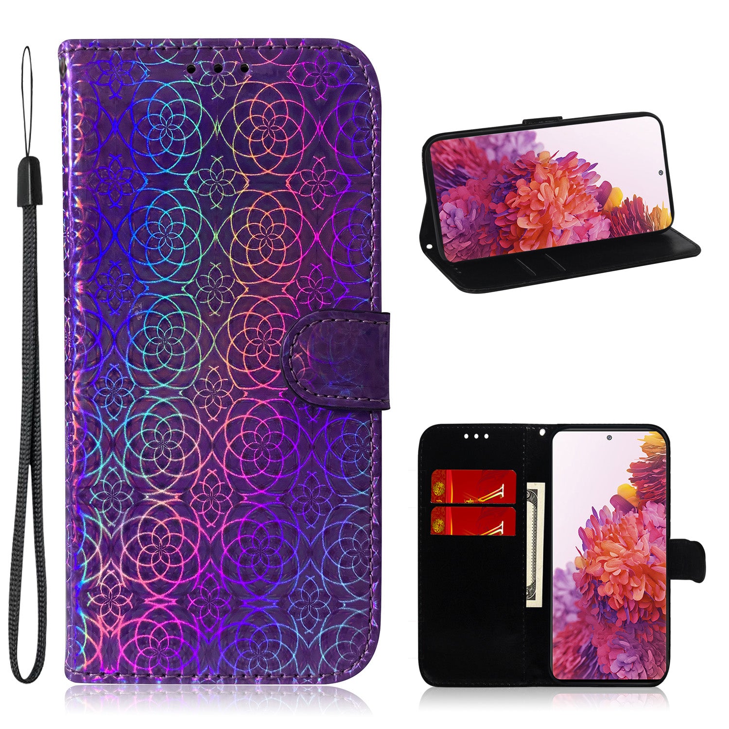 Flower Pattern Magnetic Leather Stand Case for Samsung Galaxy S20 FE/S20 Fan Edition/S20 FE 5G/S20 Fan Edition 5G/S20 Lite/S20 FE 2022 - Purple