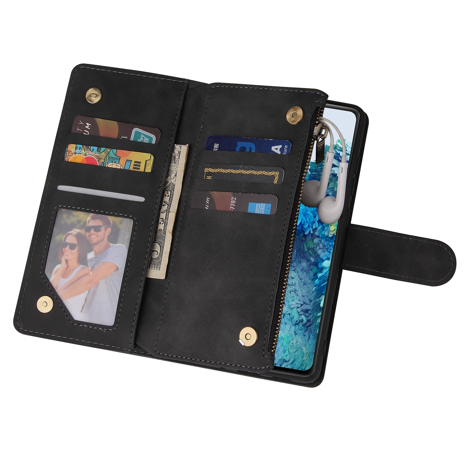 For Samsung Galaxy S20 FE/S20 Fan Edition/S20 FE 5G/S20 Fan Edition 5G/S20 Lite/S20 FE 2022 Cell Phone Cover Multiple Card Slots PU Leather Wallet Phone Covering Case - Black