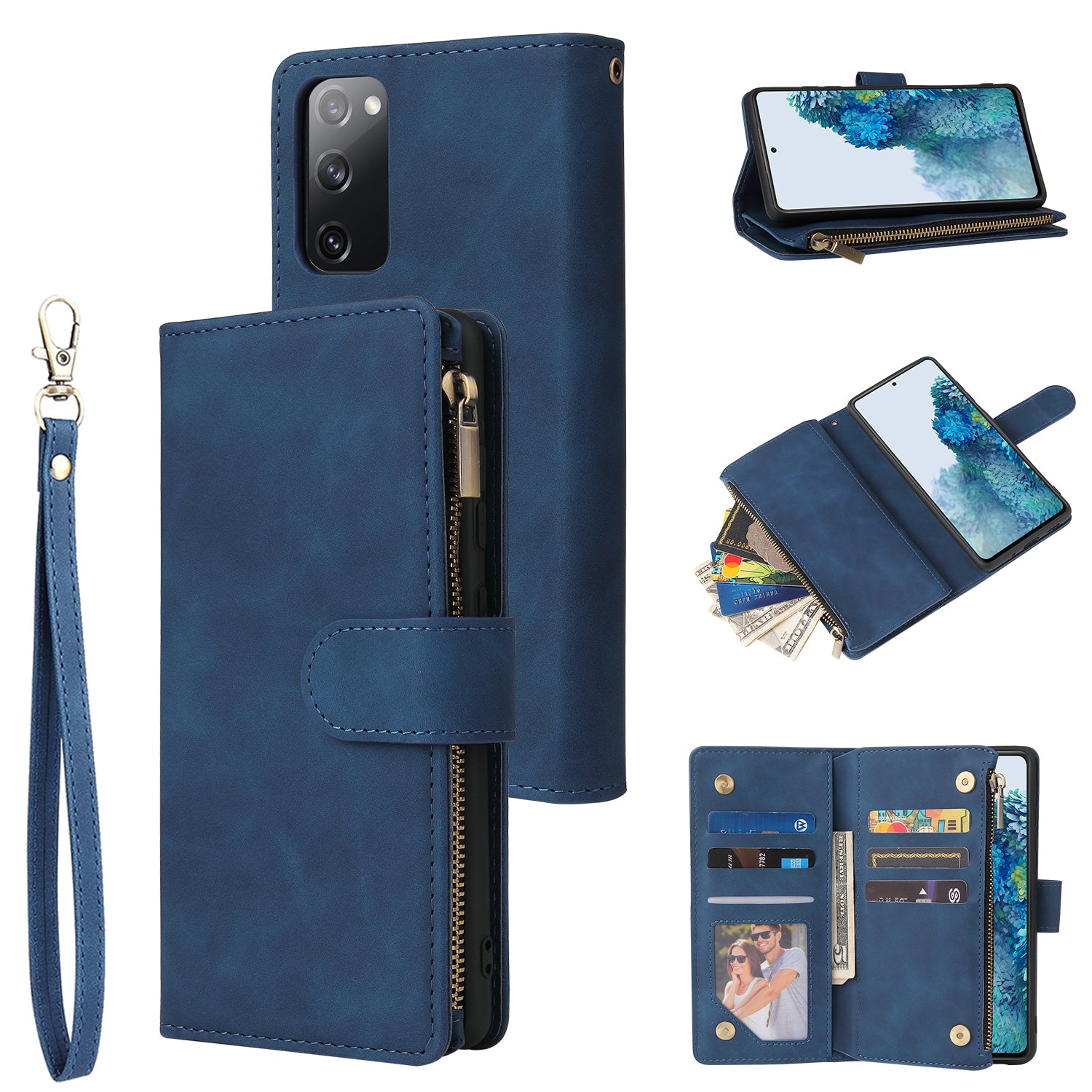 For Samsung Galaxy S20 FE/S20 Fan Edition/S20 FE 5G/S20 Fan Edition 5G/S20 Lite/S20 FE 2022 Cell Phone Cover Multiple Card Slots PU Leather Wallet Phone Covering Case - Blue