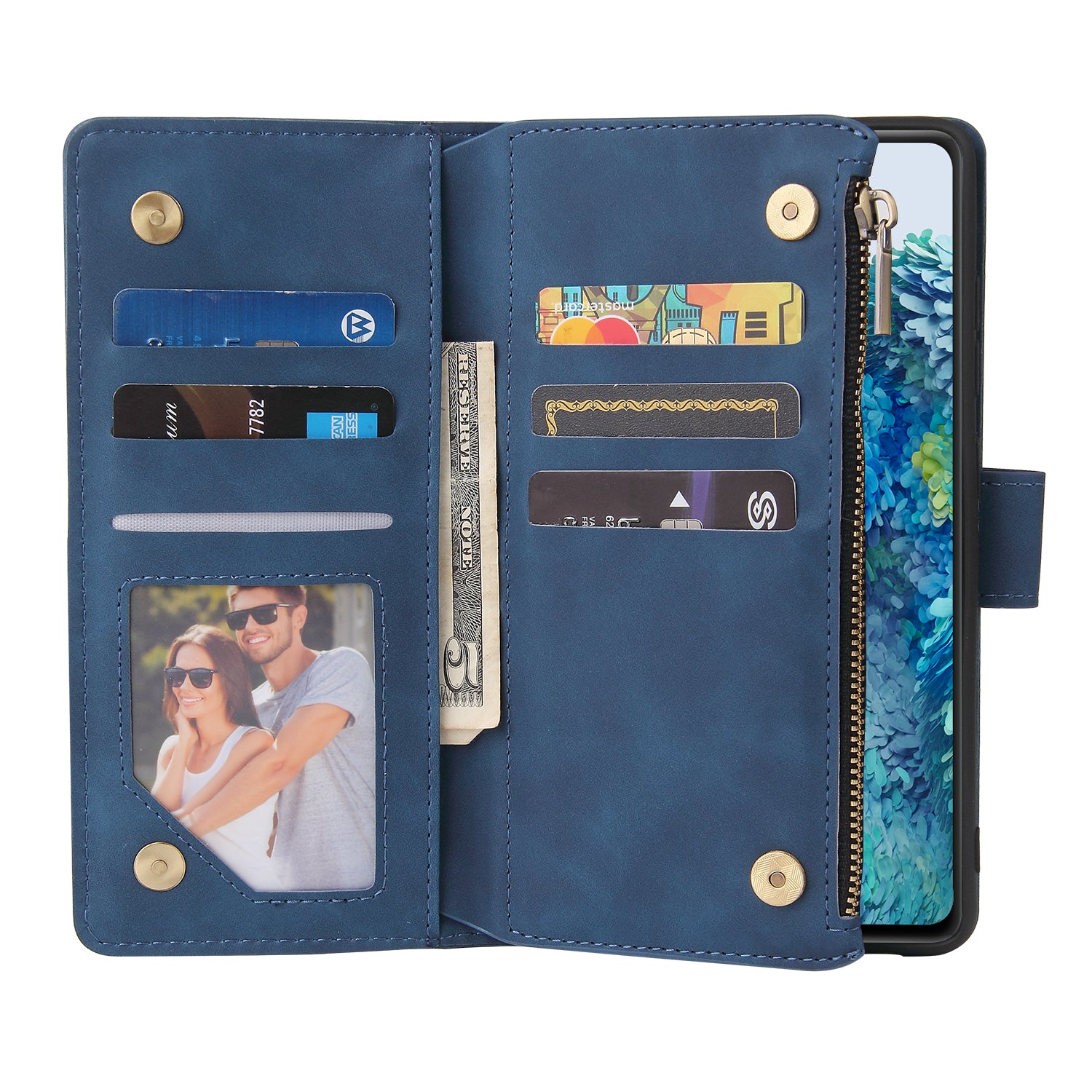 For Samsung Galaxy S20 FE/S20 Fan Edition/S20 FE 5G/S20 Fan Edition 5G/S20 Lite/S20 FE 2022 Cell Phone Cover Multiple Card Slots PU Leather Wallet Phone Covering Case - Blue