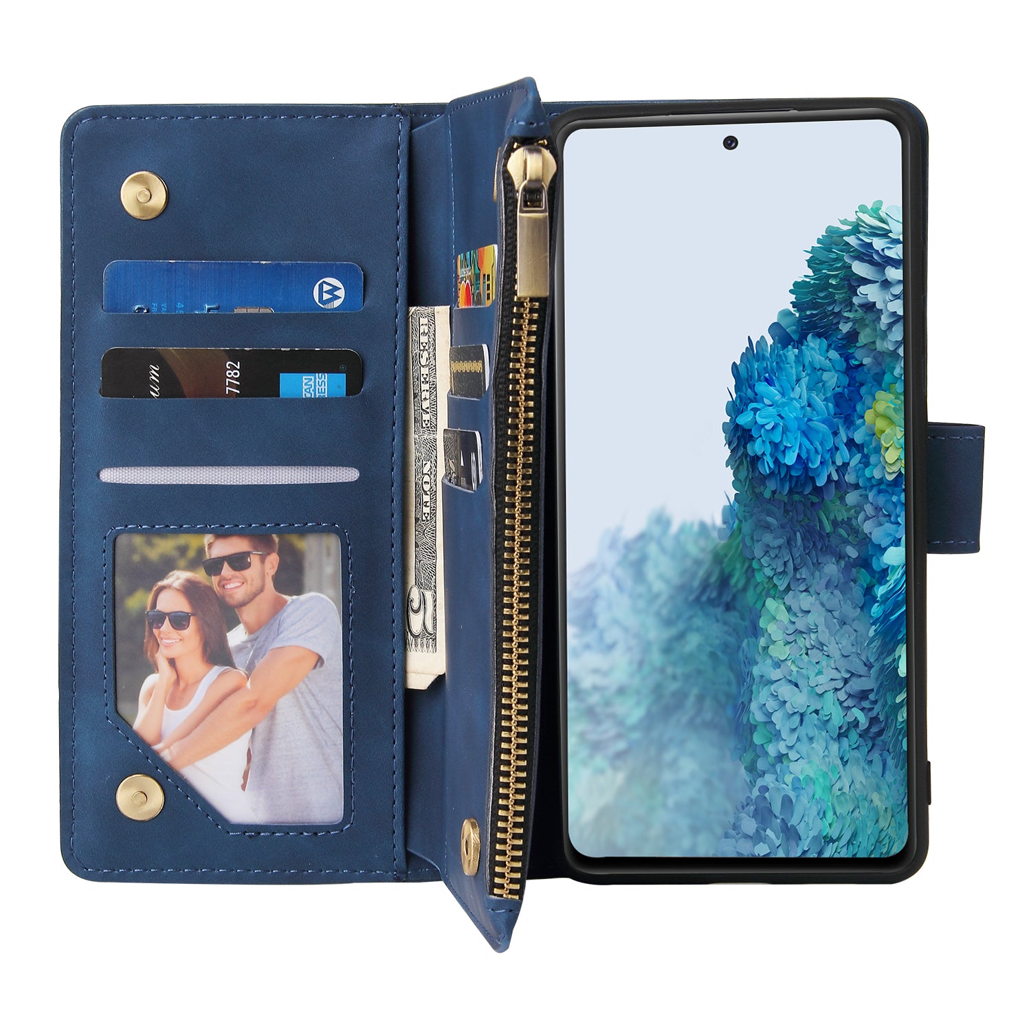 For Samsung Galaxy S20 FE/S20 Fan Edition/S20 FE 5G/S20 Fan Edition 5G/S20 Lite/S20 FE 2022 Cell Phone Cover Multiple Card Slots PU Leather Wallet Phone Covering Case - Blue