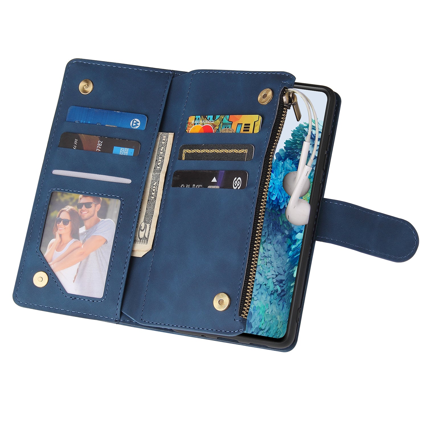 For Samsung Galaxy S20 FE/S20 Fan Edition/S20 FE 5G/S20 Fan Edition 5G/S20 Lite/S20 FE 2022 Cell Phone Cover Multiple Card Slots PU Leather Wallet Phone Covering Case - Blue