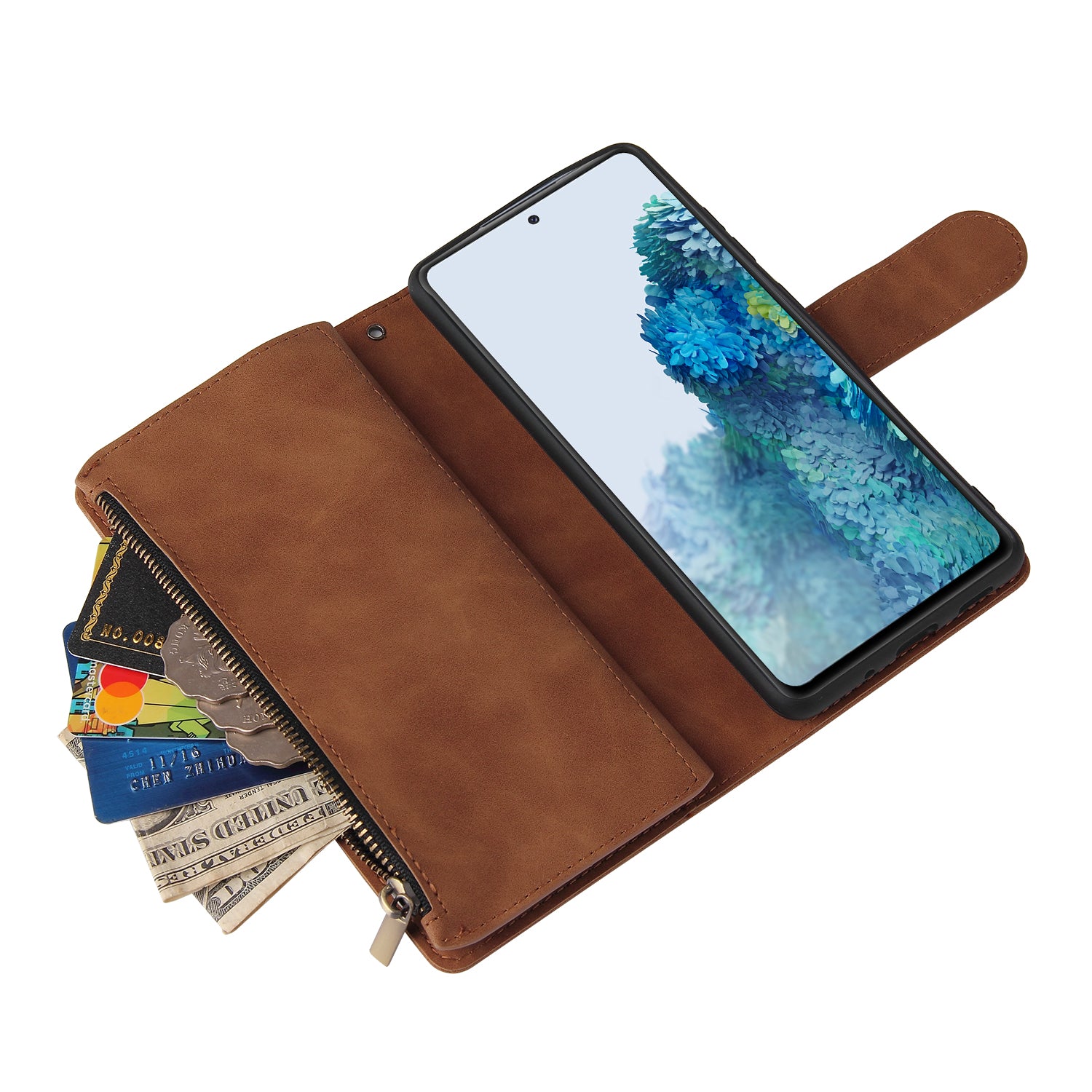 For Samsung Galaxy S20 FE/S20 Fan Edition/S20 FE 5G/S20 Fan Edition 5G/S20 Lite/S20 FE 2022 Cell Phone Cover Multiple Card Slots PU Leather Wallet Phone Covering Case - Brown