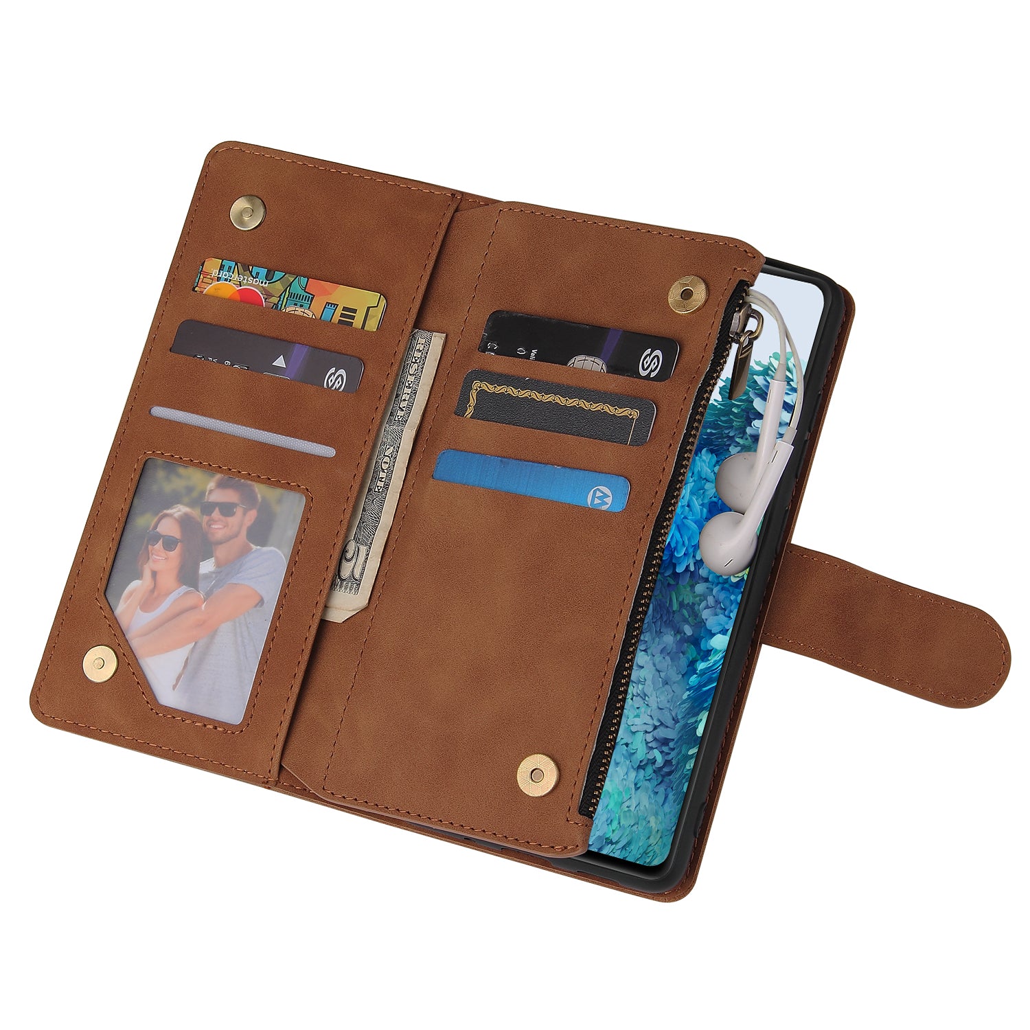 For Samsung Galaxy S20 FE/S20 Fan Edition/S20 FE 5G/S20 Fan Edition 5G/S20 Lite/S20 FE 2022 Cell Phone Cover Multiple Card Slots PU Leather Wallet Phone Covering Case - Brown