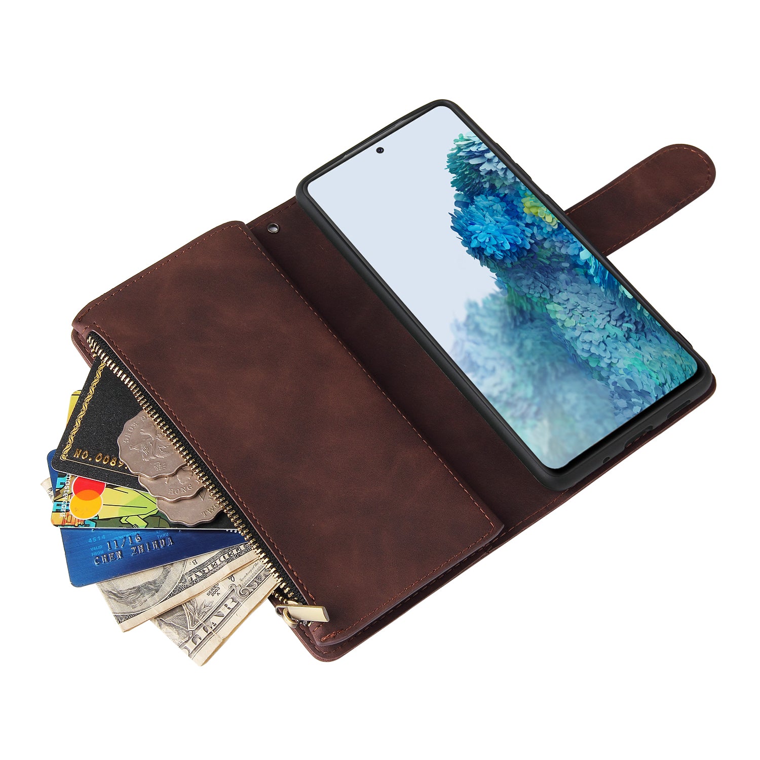 For Samsung Galaxy S20 FE/S20 Fan Edition/S20 FE 5G/S20 Fan Edition 5G/S20 Lite/S20 FE 2022 Cell Phone Cover Multiple Card Slots PU Leather Wallet Phone Covering Case - Coffee