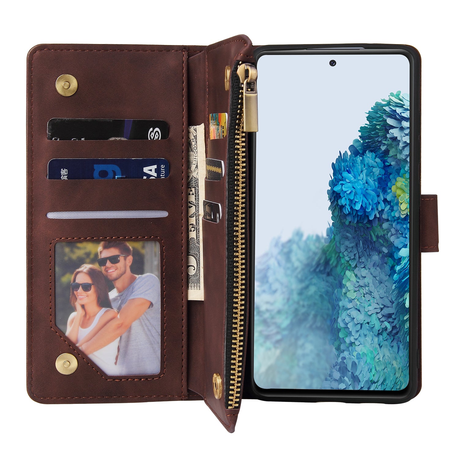 For Samsung Galaxy S20 FE/S20 Fan Edition/S20 FE 5G/S20 Fan Edition 5G/S20 Lite/S20 FE 2022 Cell Phone Cover Multiple Card Slots PU Leather Wallet Phone Covering Case - Coffee