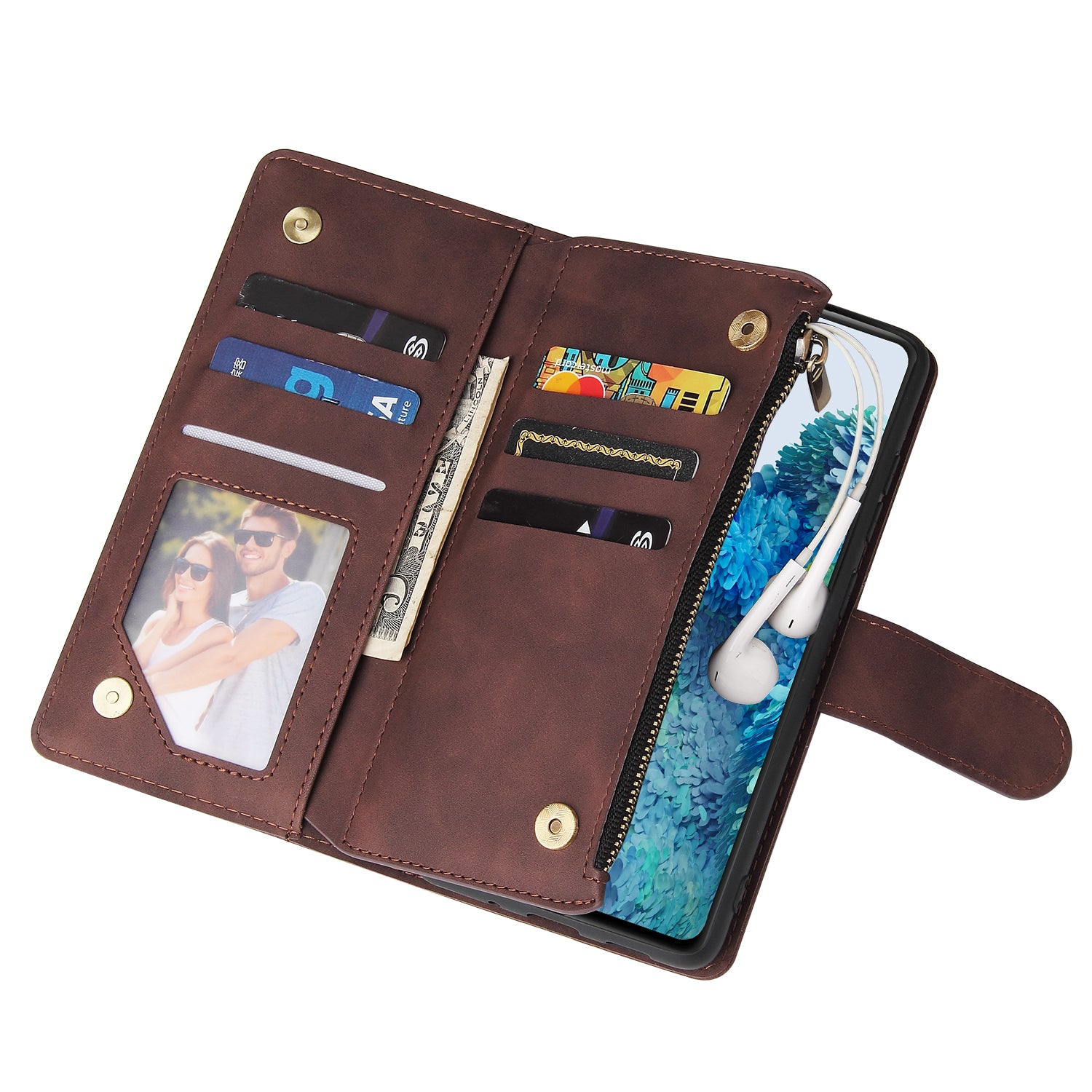 For Samsung Galaxy S20 FE/S20 Fan Edition/S20 FE 5G/S20 Fan Edition 5G/S20 Lite/S20 FE 2022 Cell Phone Cover Multiple Card Slots PU Leather Wallet Phone Covering Case - Coffee