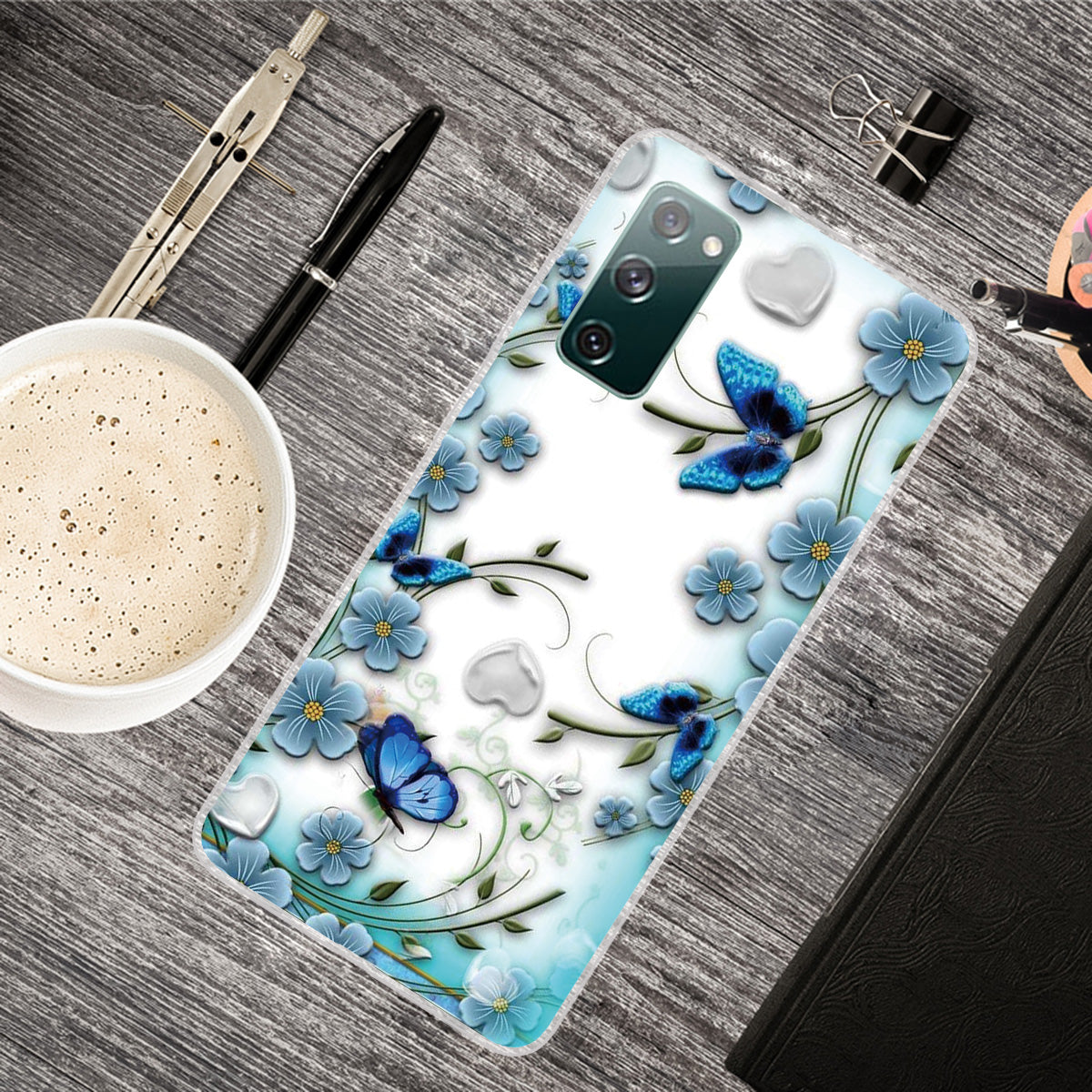 Stylish Pattern Printing TPU Case for Samsung Galaxy S20 FE/S20 Fan Edition/S20 FE 5G/S20 Fan Edition 5G/S20 Lite/S20 FE 2022 - Blue Flower and Butterfly