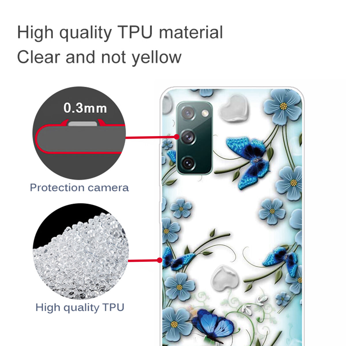 Stylish Pattern Printing TPU Case for Samsung Galaxy S20 FE/S20 Fan Edition/S20 FE 5G/S20 Fan Edition 5G/S20 Lite/S20 FE 2022 - Blue Flower and Butterfly