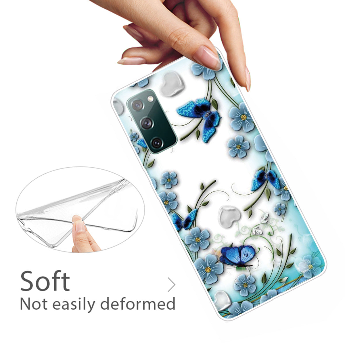 Stylish Pattern Printing TPU Case for Samsung Galaxy S20 FE/S20 Fan Edition/S20 FE 5G/S20 Fan Edition 5G/S20 Lite/S20 FE 2022 - Blue Flower and Butterfly