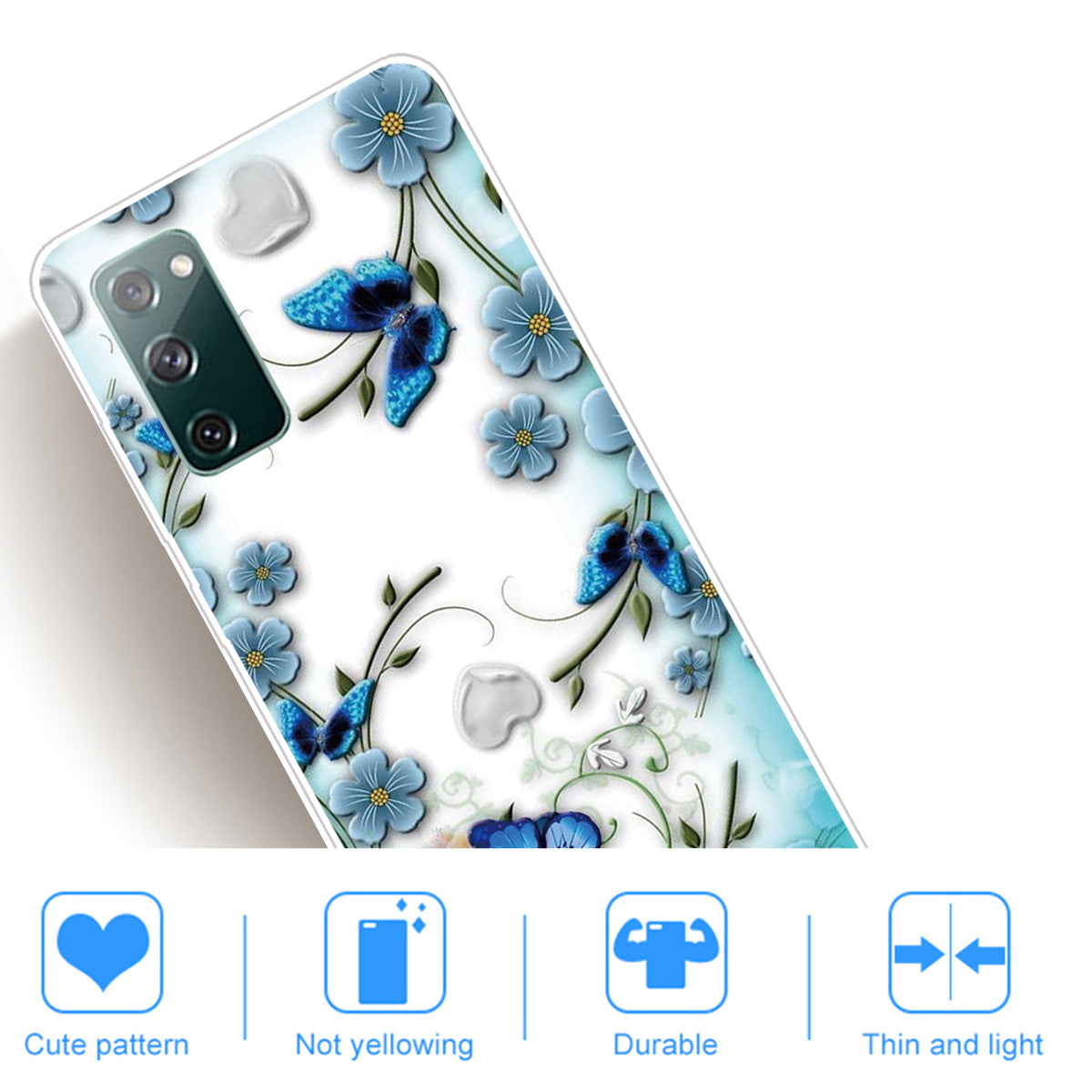 Stylish Pattern Printing TPU Case for Samsung Galaxy S20 FE/S20 Fan Edition/S20 FE 5G/S20 Fan Edition 5G/S20 Lite/S20 FE 2022 - Blue Flower and Butterfly