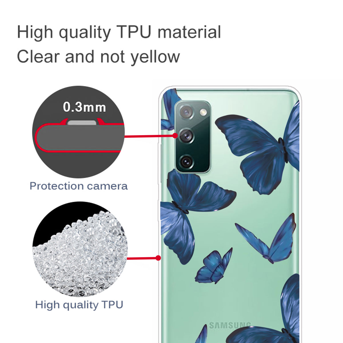 Stylish Pattern Printing TPU Case for Samsung Galaxy S20 FE/S20 Fan Edition/S20 FE 5G/S20 Fan Edition 5G/S20 Lite/S20 FE 2022 - Blue Butterflies