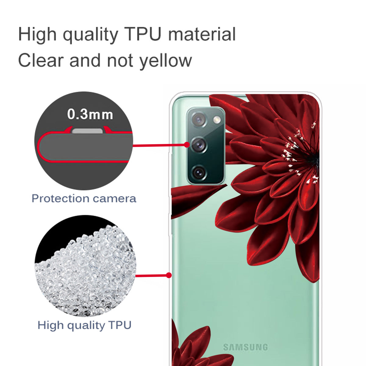 Stylish Pattern Printing TPU Case for Samsung Galaxy S20 FE/S20 Fan Edition/S20 FE 5G/S20 Fan Edition 5G/S20 Lite/S20 FE 2022 - Red Flower