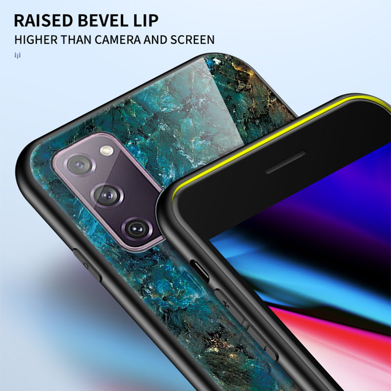 Marble Grain Pattern Tempered Glass PC + TPU Combo Case for Samsung Galaxy S20 FE 5G/Fan Edition 5G/S20 FE/Fan Edition/S20 Lite/S20 FE 2022 - Emerald