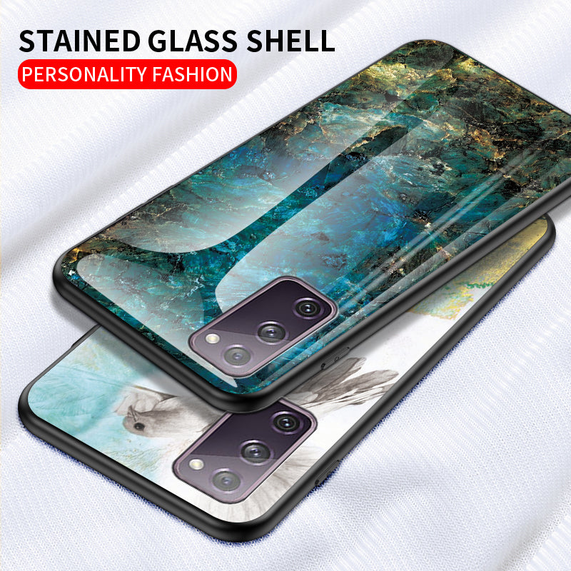 Marble Grain Pattern Tempered Glass PC + TPU Combo Case for Samsung Galaxy S20 FE 5G/Fan Edition 5G/S20 FE/Fan Edition/S20 Lite/S20 FE 2022 - Emerald