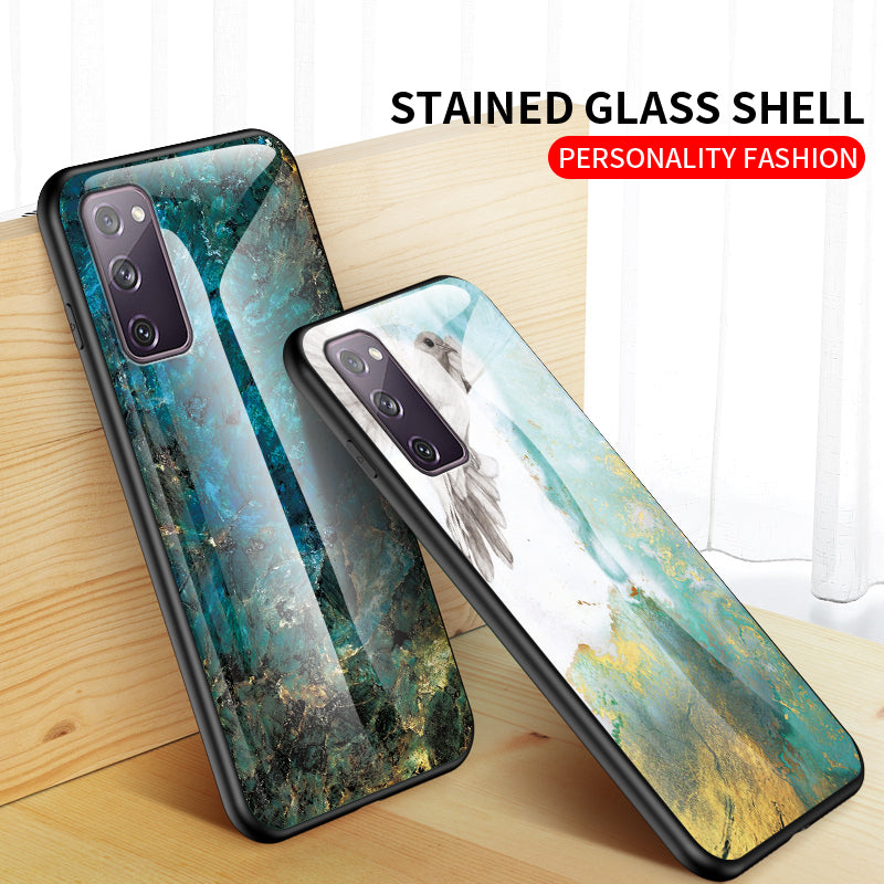 Marble Grain Pattern Tempered Glass PC + TPU Combo Case for Samsung Galaxy S20 FE 5G/Fan Edition 5G/S20 FE/Fan Edition/S20 Lite/S20 FE 2022 - Emerald