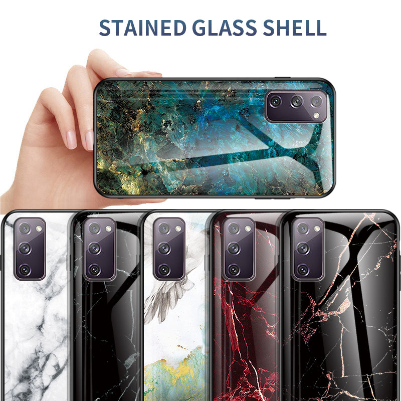 Marble Grain Pattern Tempered Glass PC + TPU Combo Case for Samsung Galaxy S20 FE 5G/Fan Edition 5G/S20 FE/Fan Edition/S20 Lite/S20 FE 2022 - Emerald