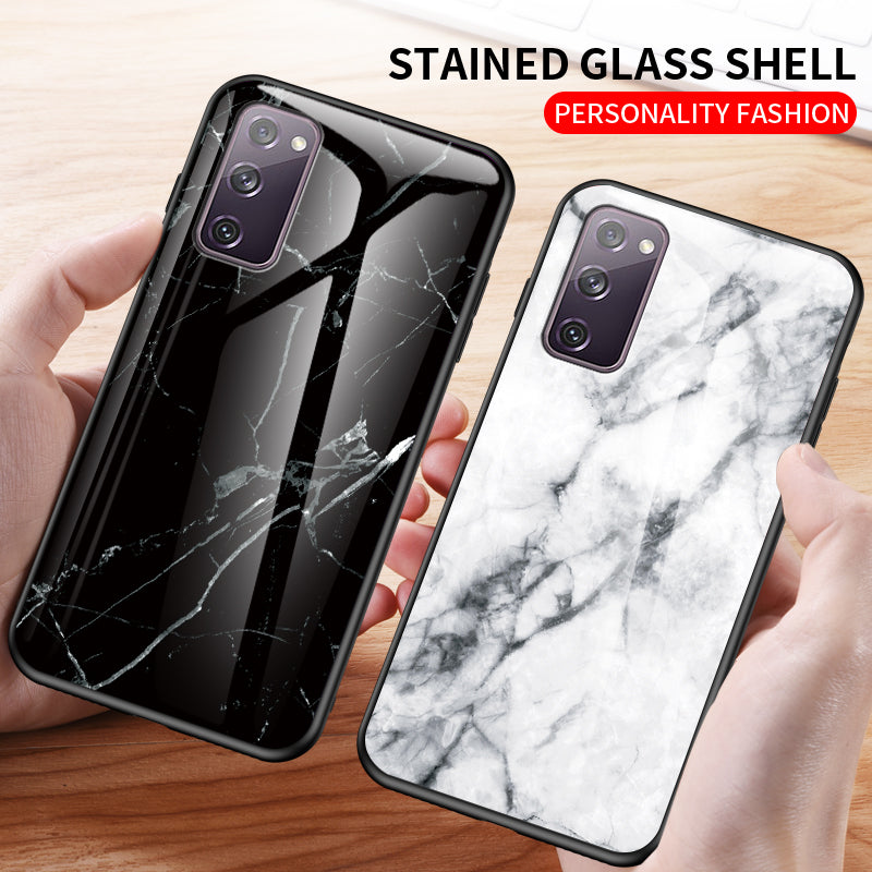 Marble Grain Pattern Tempered Glass PC + TPU Combo Case for Samsung Galaxy S20 FE 5G/Fan Edition 5G/S20 FE/Fan Edition/S20 Lite/S20 FE 2022 - Black