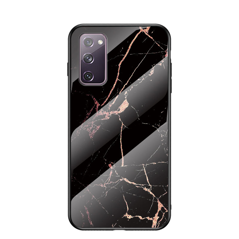 Marble Grain Pattern Tempered Glass PC + TPU Combo Case for Samsung Galaxy S20 FE 5G/Fan Edition 5G/S20 FE/Fan Edition/S20 Lite/S20 FE 2022 - Black/Gold