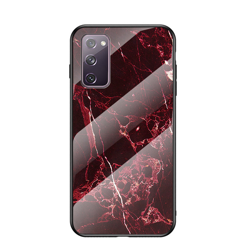 Marble Grain Pattern Tempered Glass PC + TPU Combo Case for Samsung Galaxy S20 FE 5G/Fan Edition 5G/S20 FE/Fan Edition/S20 Lite/S20 FE 2022 - Red