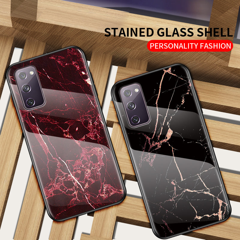 Marble Grain Pattern Tempered Glass PC + TPU Combo Case for Samsung Galaxy S20 FE 5G/Fan Edition 5G/S20 FE/Fan Edition/S20 Lite/S20 FE 2022 - Red