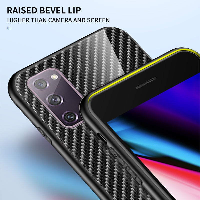 Carbon Fiber Texture Tempered Glass + PC + TPU Hybrid Case for Samsung Galaxy S20 FE 5G/Fan Edition 5G/S20 FE/Fan Edition/S20 Lite/S20 FE 2022 - Black