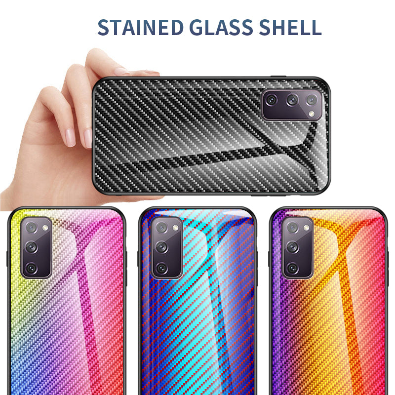 Carbon Fiber Texture Tempered Glass + PC + TPU Hybrid Case for Samsung Galaxy S20 FE 5G/Fan Edition 5G/S20 FE/Fan Edition/S20 Lite/S20 FE 2022 - Black