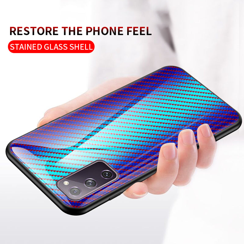 Carbon Fiber Texture Tempered Glass + PC + TPU Hybrid Case for Samsung Galaxy S20 FE 5G/Fan Edition 5G/S20 FE/Fan Edition/S20 Lite/S20 FE 2022 - Blue